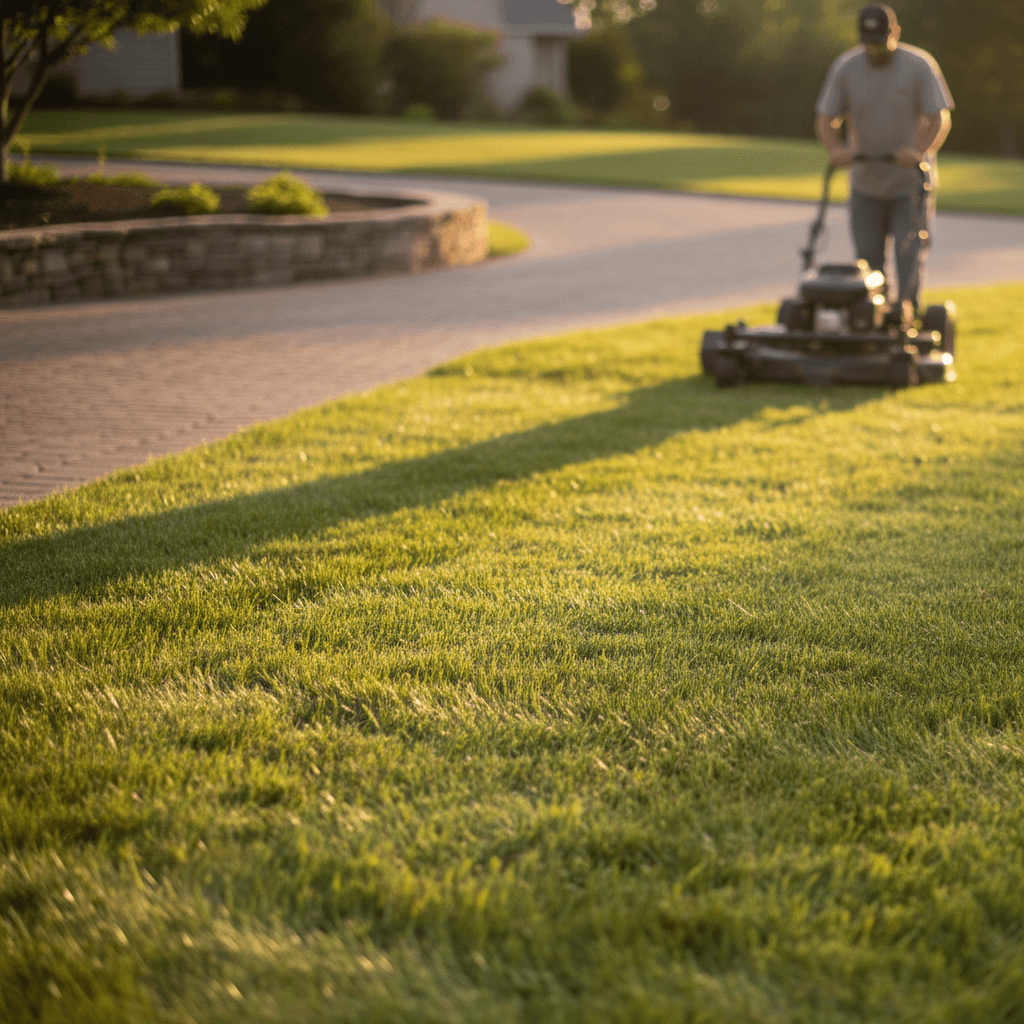 Professional lawn mowing and grass cutting service in Shirley